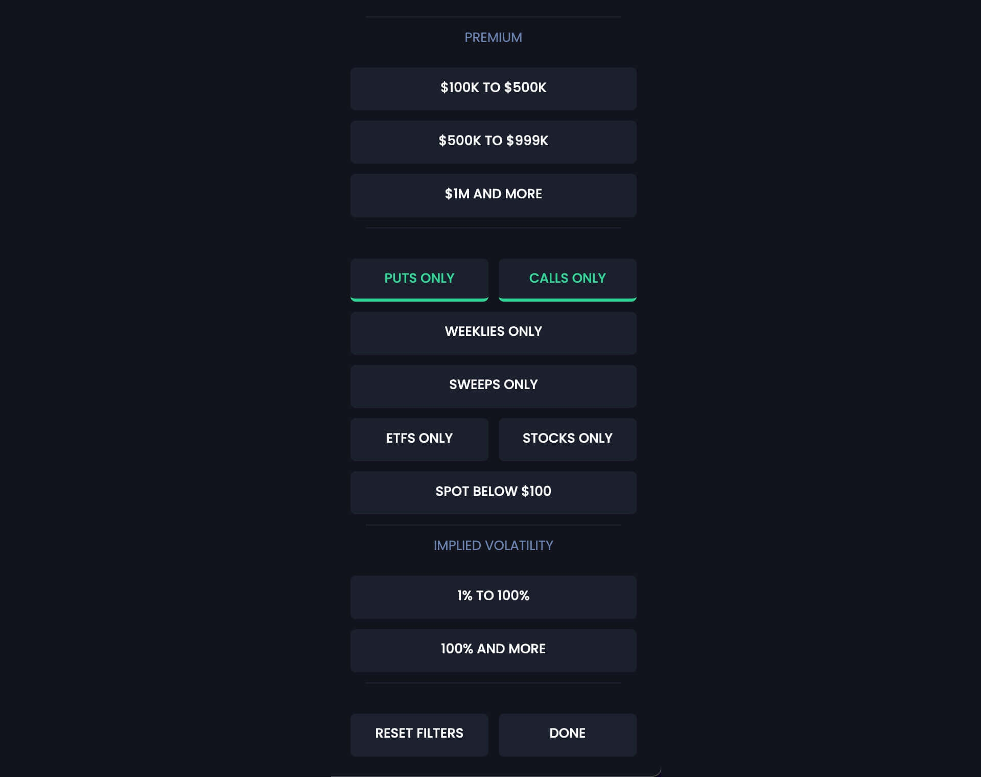 Data Filter Option